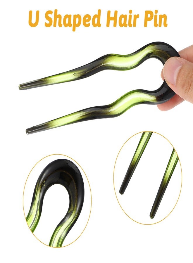 DOPENSPI 4PCS French U Shaped Hair Fork, Curved Tortoise French Hair Pin U Shaped 2 Prong Updo Curved Retro Fork Sticks Hairpin with Two Prongs for Women Girls - Image 5